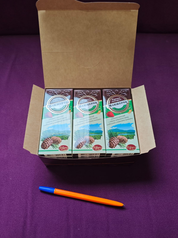  Риф и Ко Шоколадная плитка «Манжерок»(кедровые орехи, клубника, кунжут)  (блок 18шт по 55г)    в Новоуральске