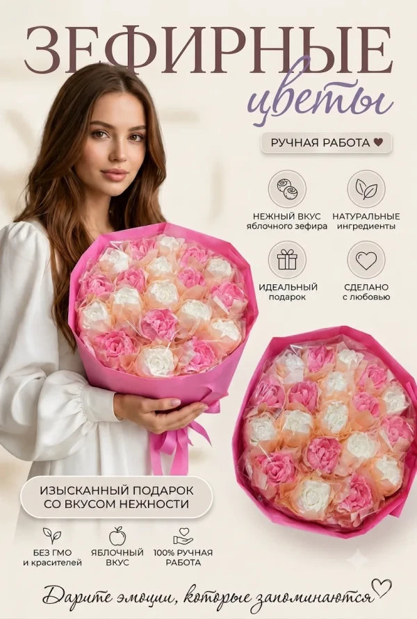 №1 Букет Зефирный Размер XL бело-розовый,350г в Новоуральске