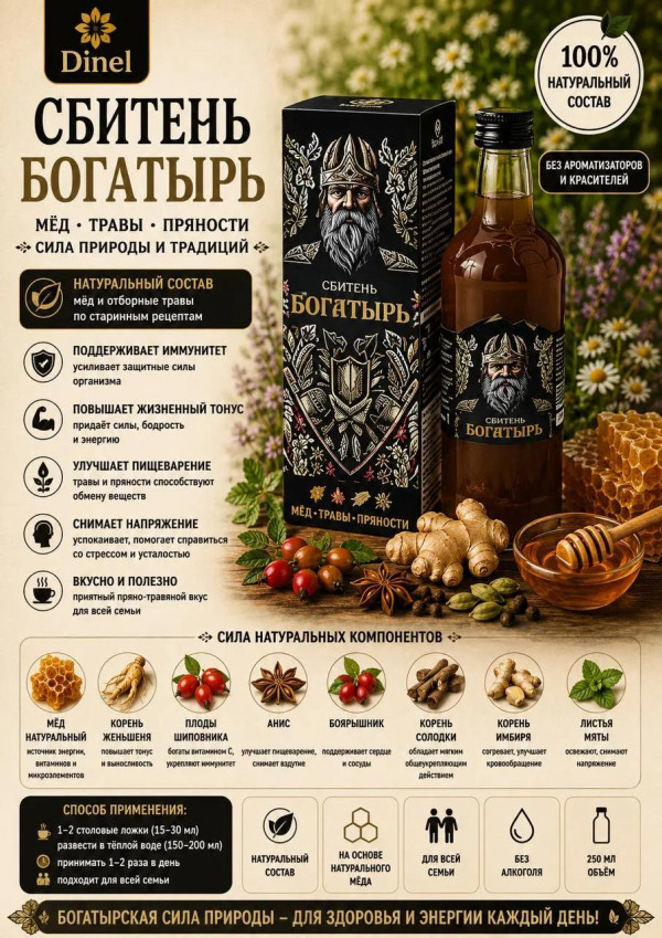 №3 Сбитень Богатырь, 250мл  в Новоуральске