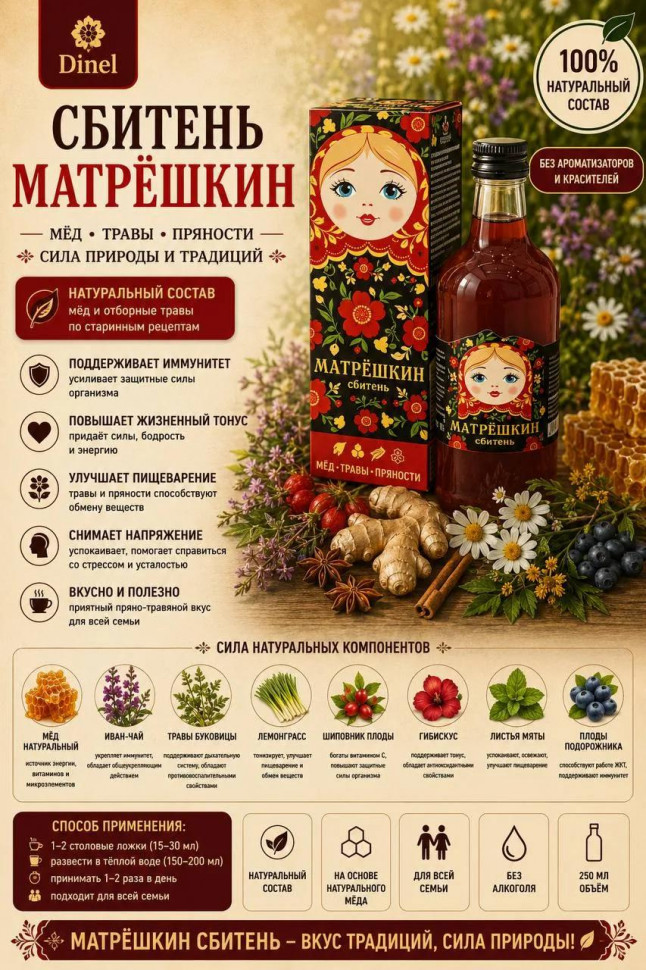  Сбитень Матрёшкин, 250мл  в Новоуральске